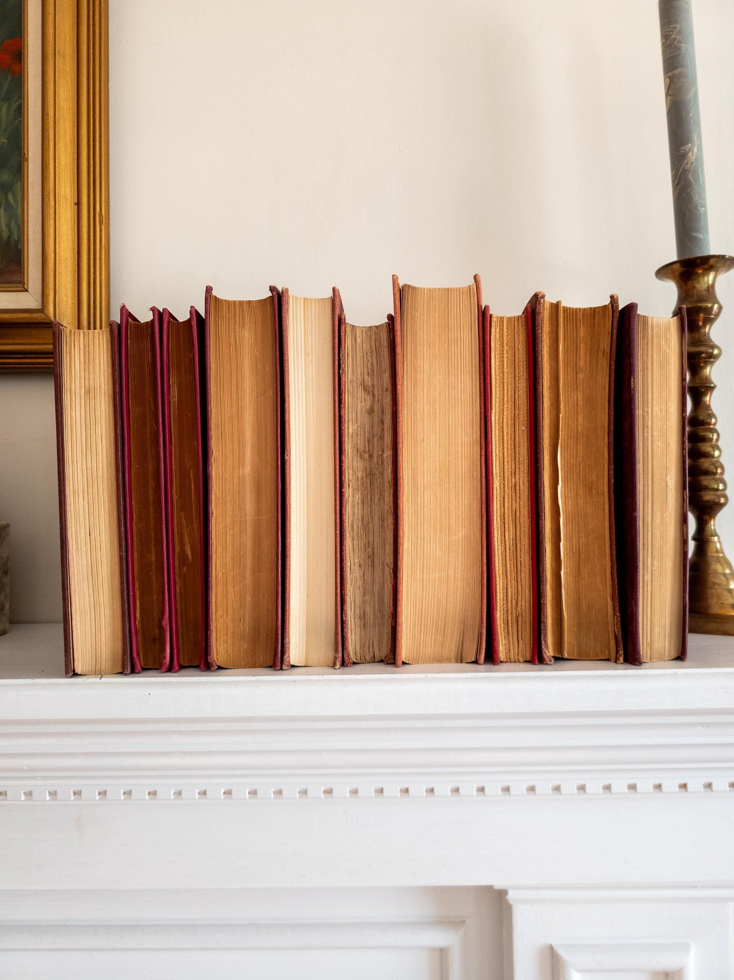 Vintage faded & worn hardcover books (Set of 10)- Light red
