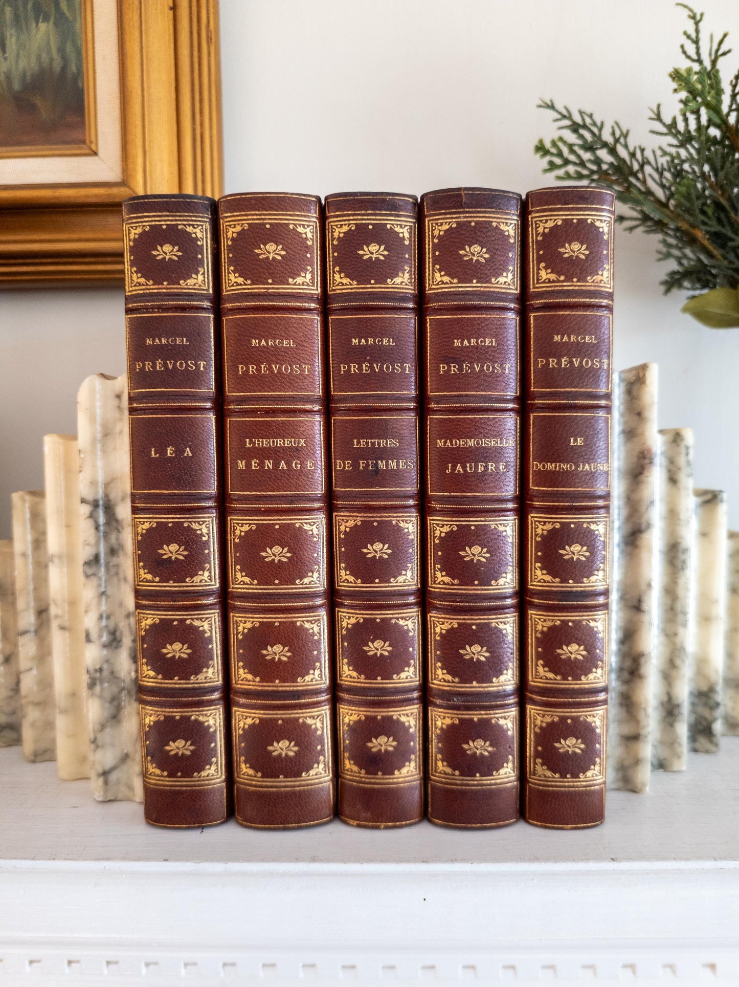 Marcel Prevost Novels - antique leatherbound books