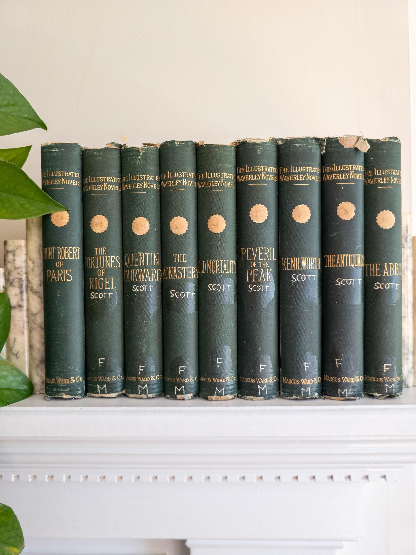 Sir Walter Scott Waverly Novels | green and gold antique books