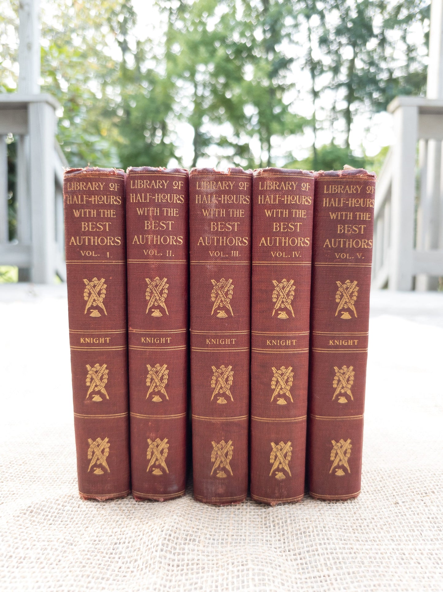 Antique Red & Gold Books | Library Half-Hours, Volumes I-V