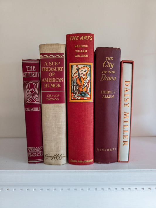 Red Vintage Hardcover Book Bundle: Home Decor Display Books