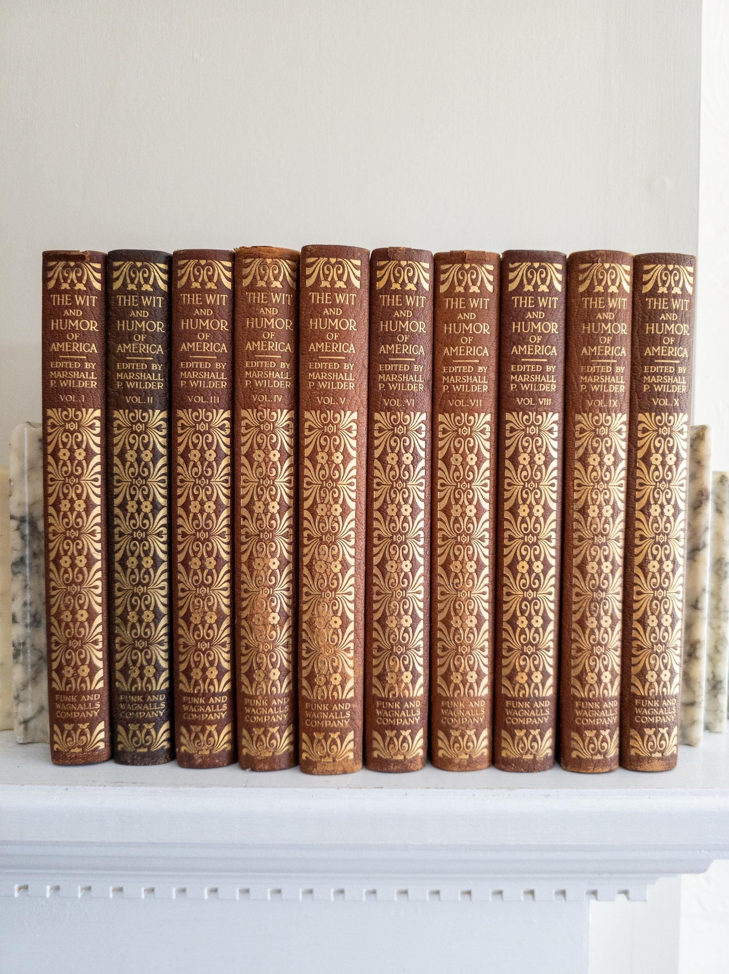 The Wit and Humor of America - antique leather book set
