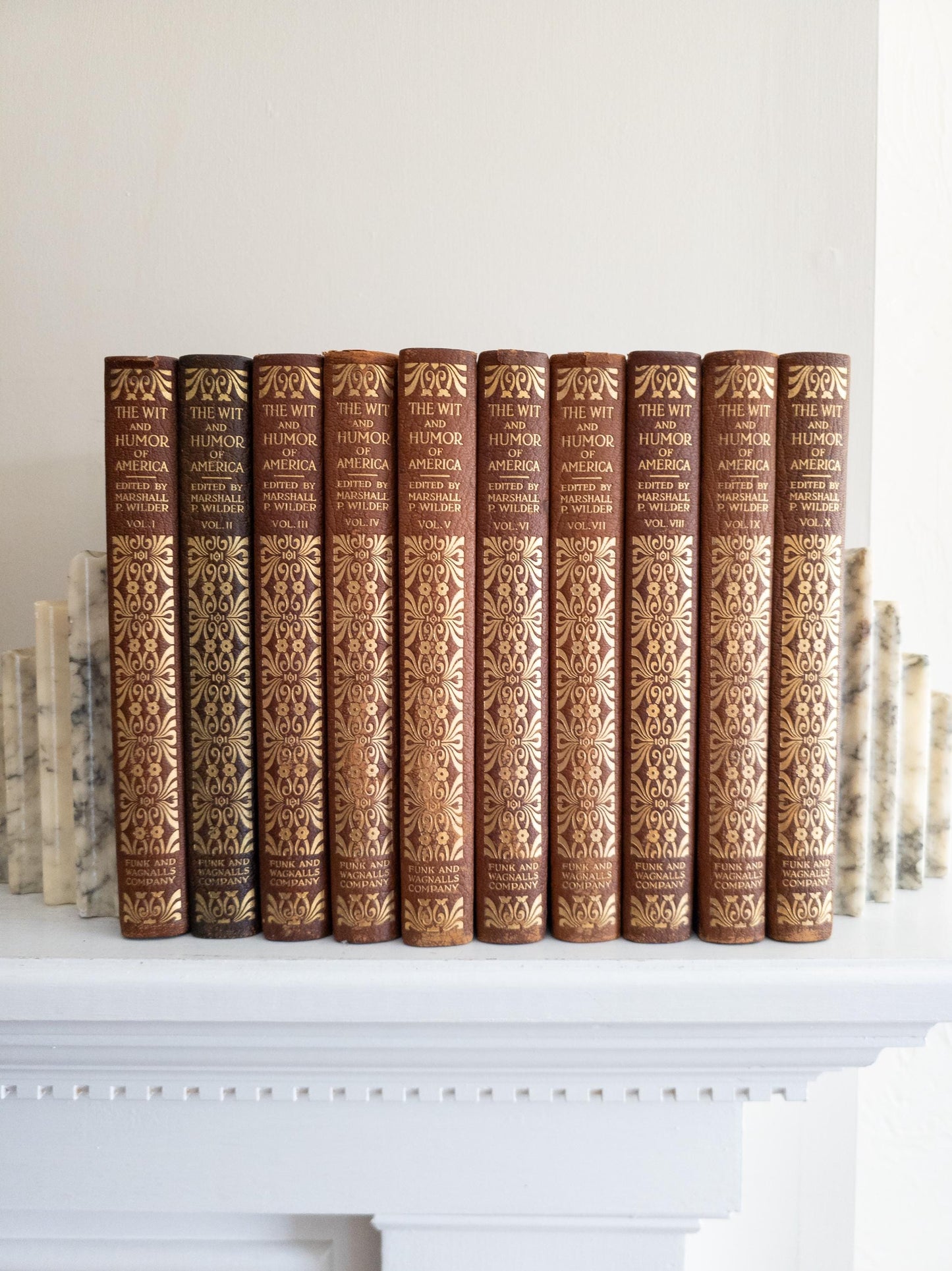 The Wit and Humor of America - antique leather book set