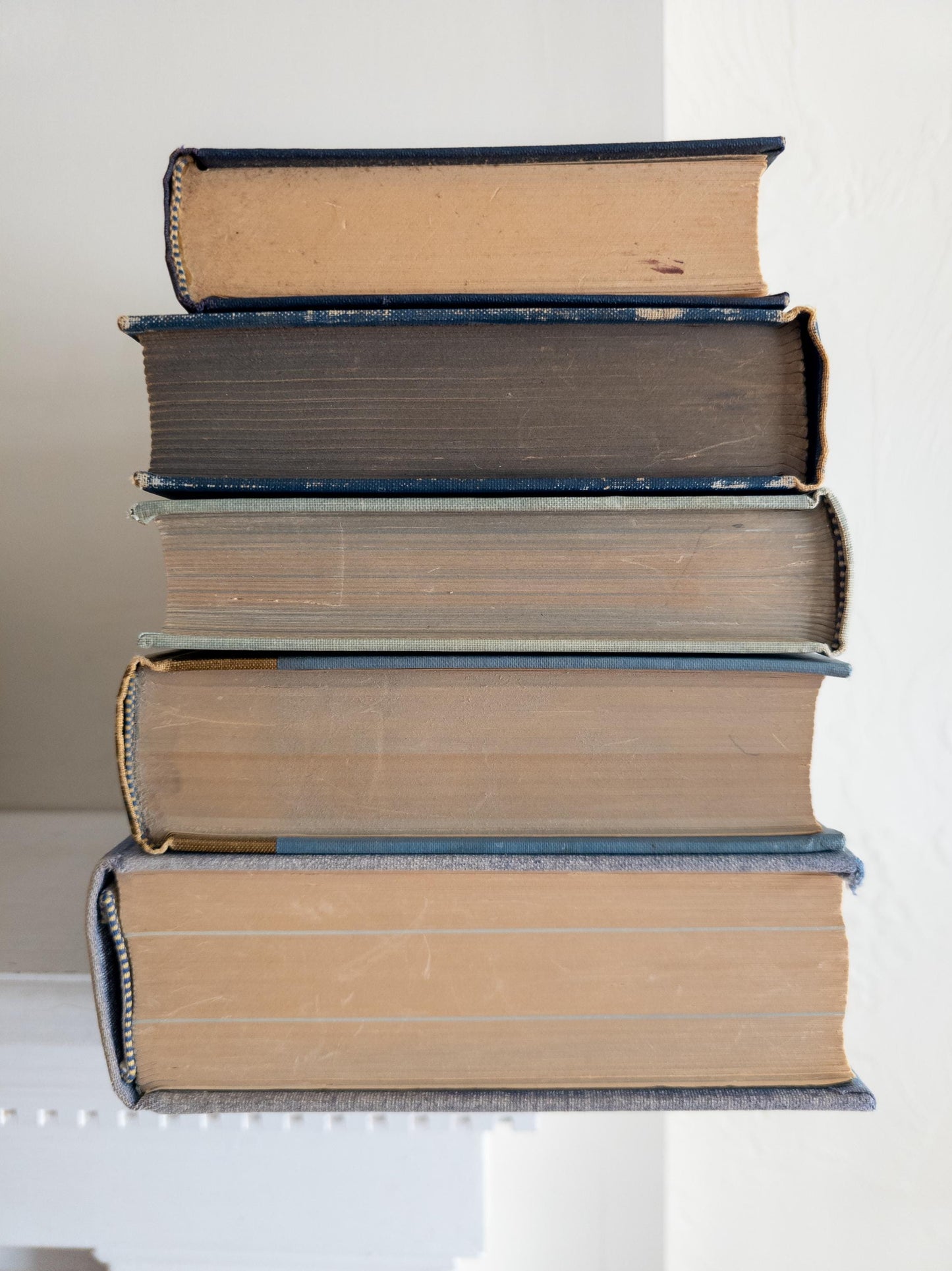 Blue and Gold antique and vintage book stack - set of 6