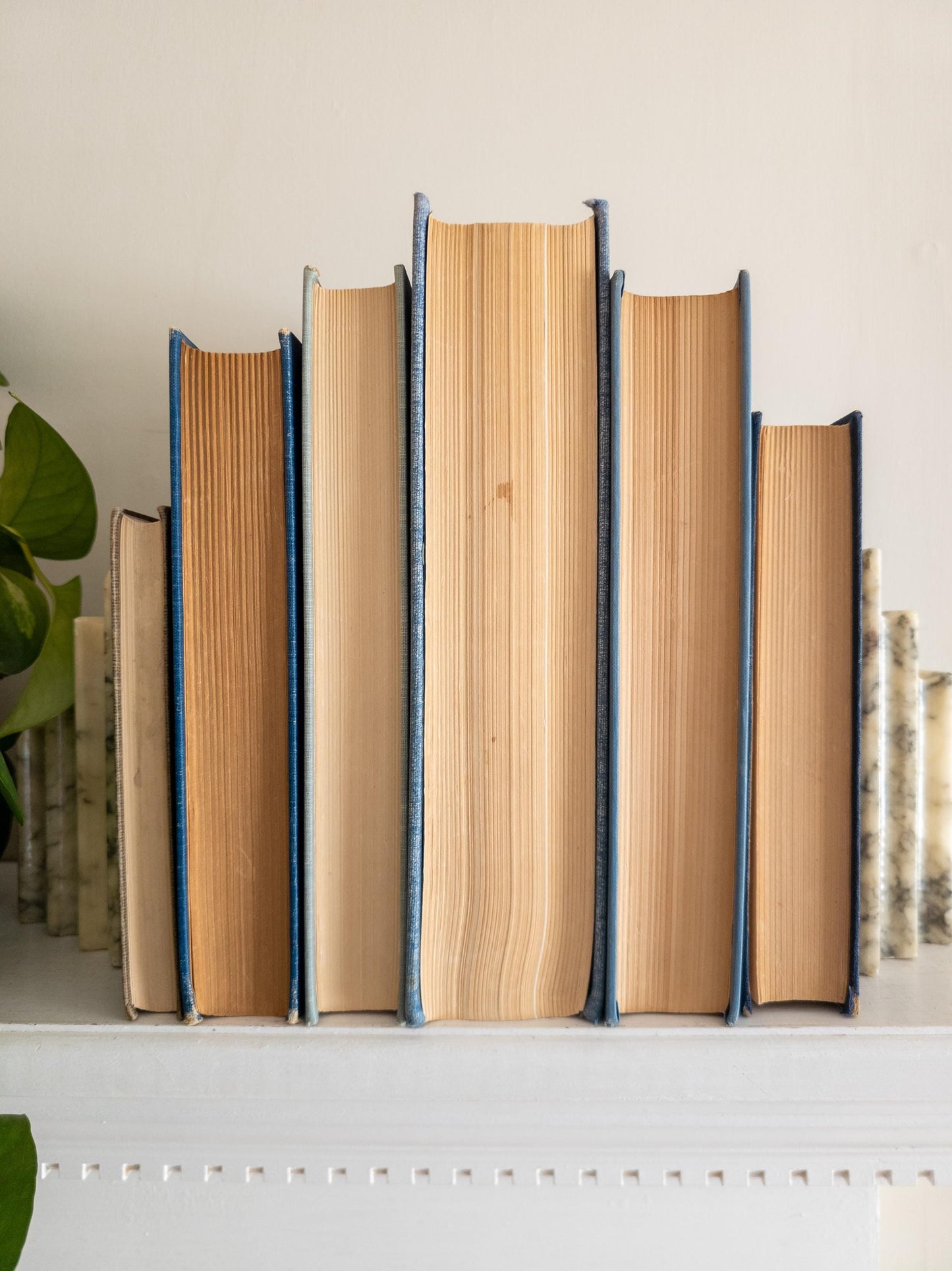 Blue and Gold antique and vintage book stack - set of 6