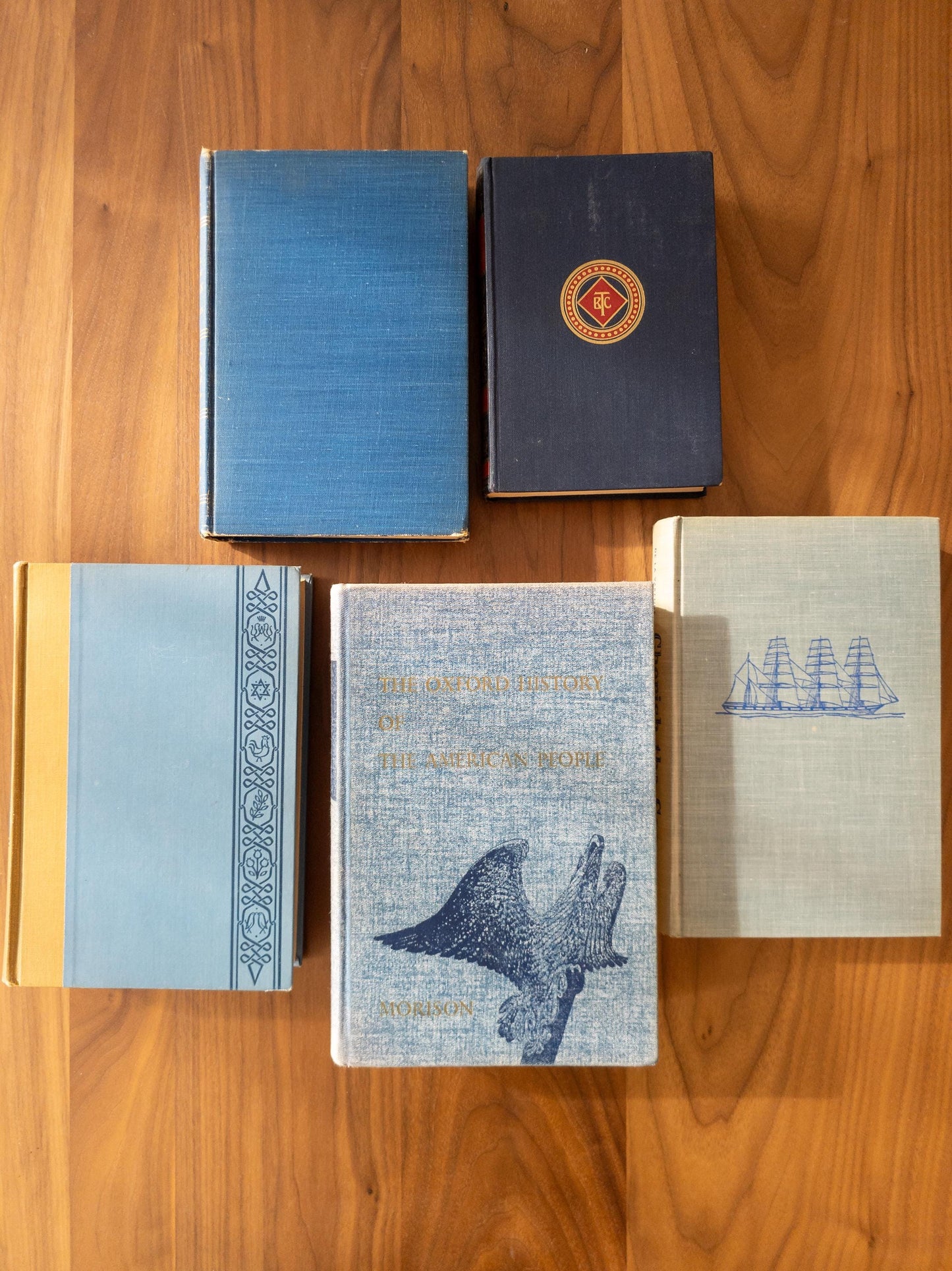 Blue and Gold antique and vintage book stack - set of 6