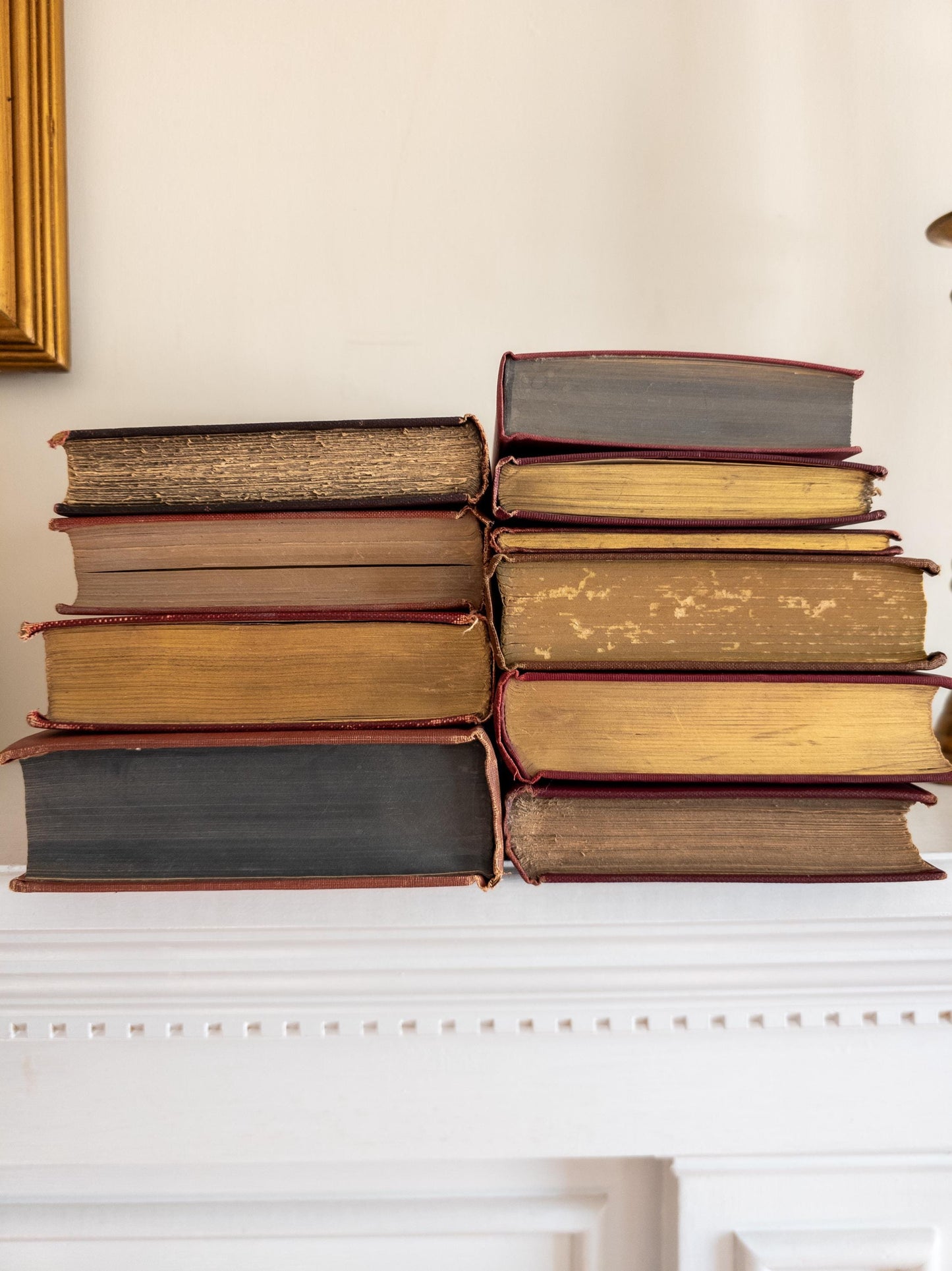 Vintage faded & worn hardcover books (Set of 10)- Light red