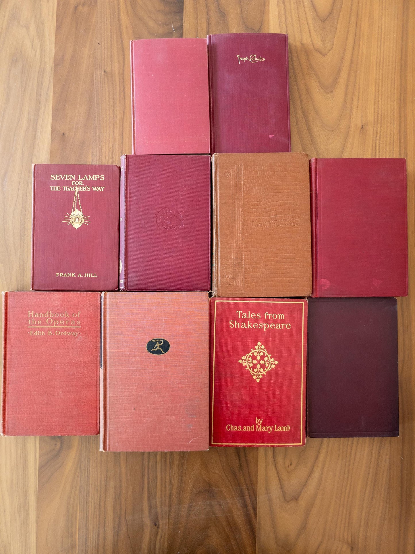 Vintage faded & worn hardcover books (Set of 10)- Light red