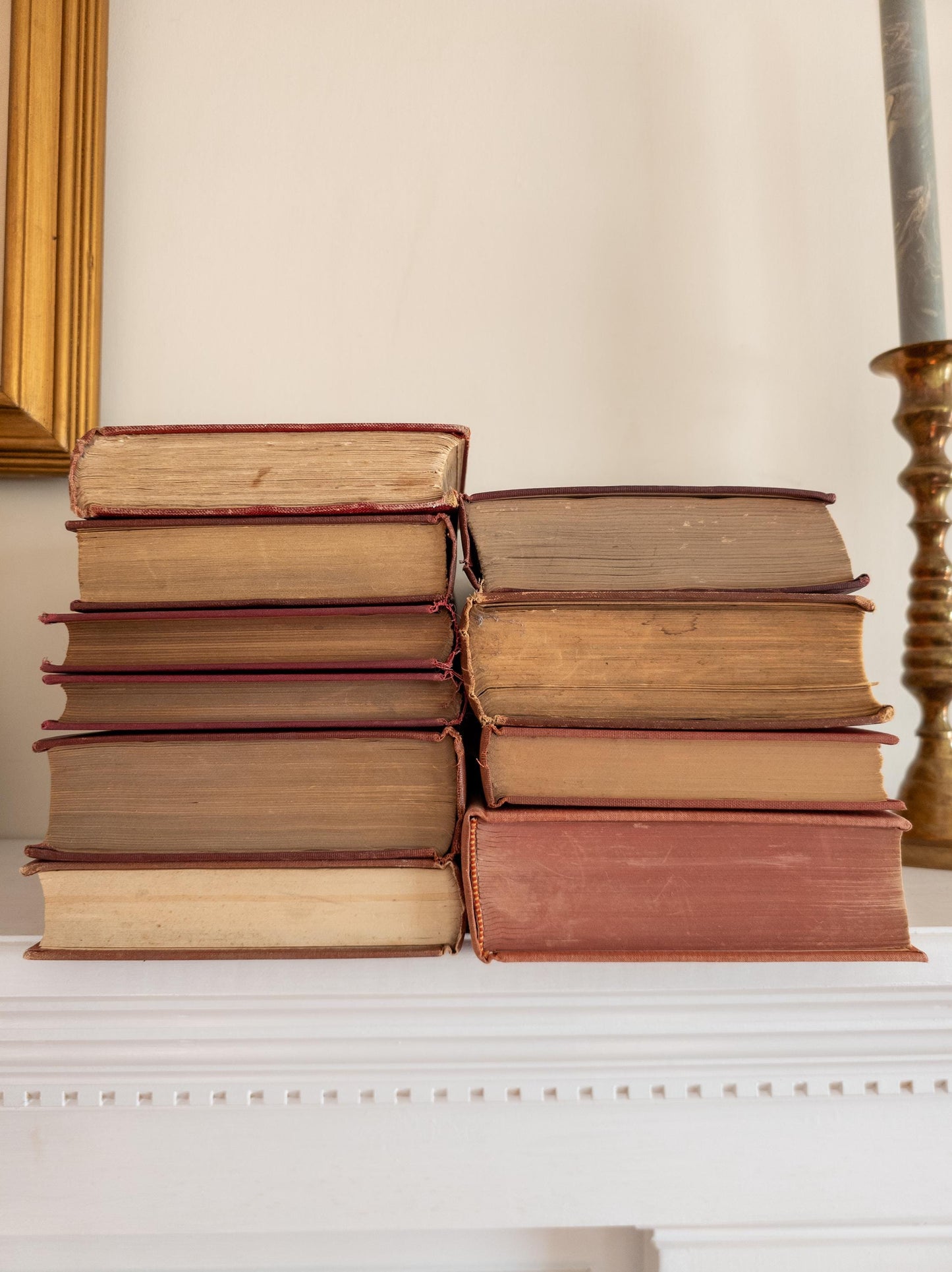 Vintage faded & worn hardcover books (Set of 10)- Light red