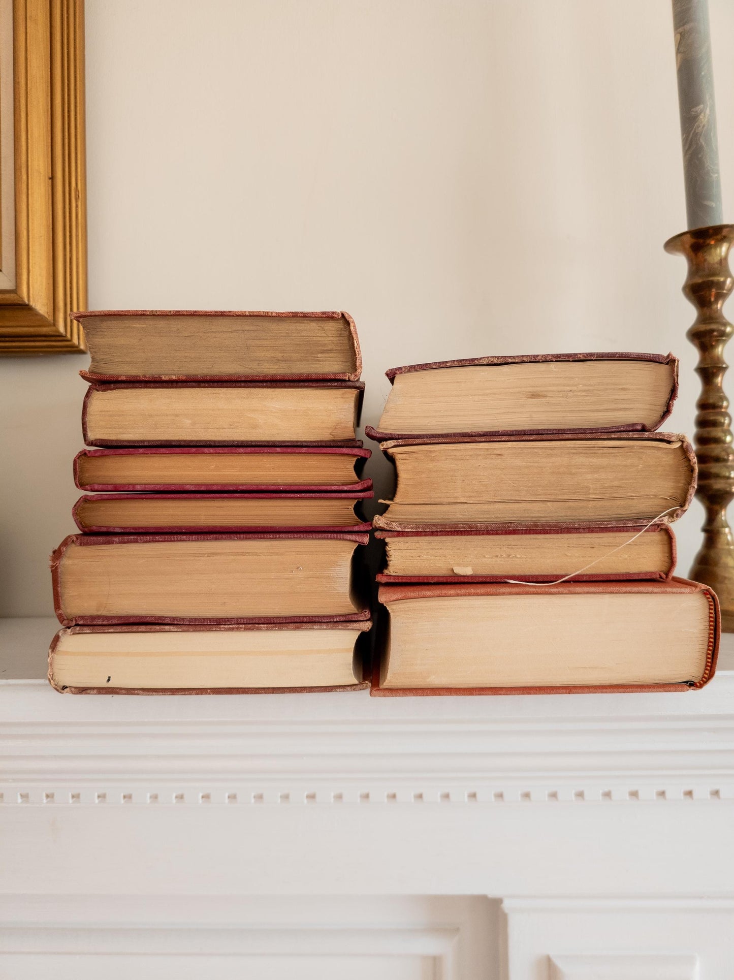 Vintage faded & worn hardcover books (Set of 10)- Light red