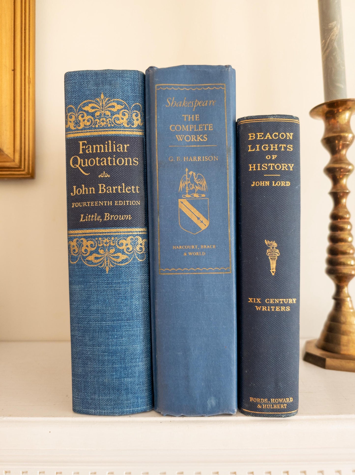 Blue vintage book stack - set of 3