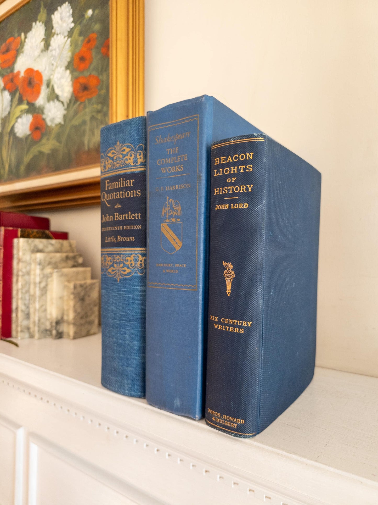 Blue vintage book stack - set of 3