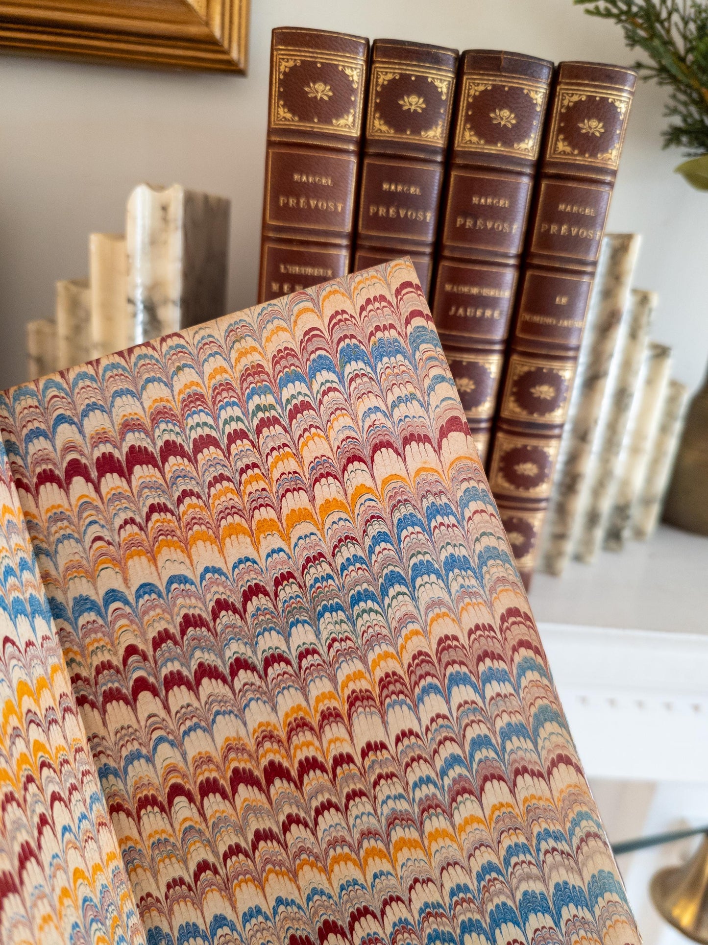 Marcel Prevost Novels - antique leatherbound books