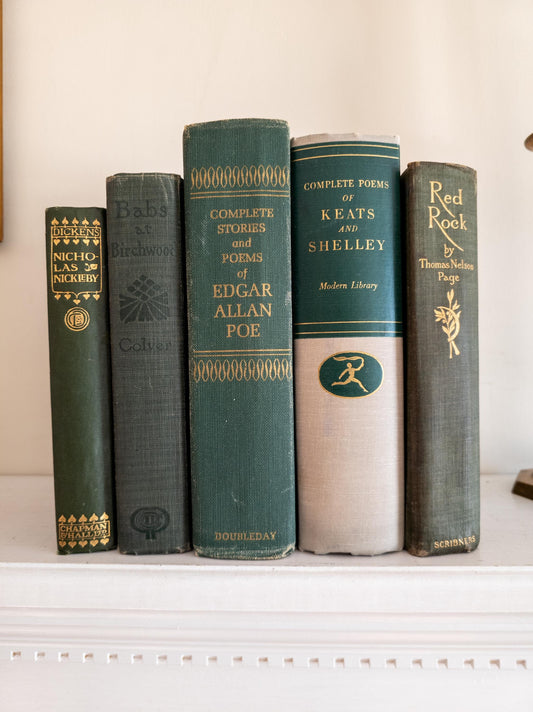 Green and gold antique books (Set of 5)