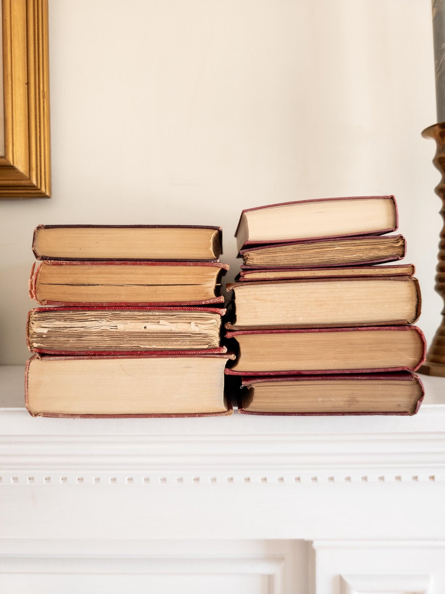 Vintage faded & worn hardcover books (Set of 10)- Light red