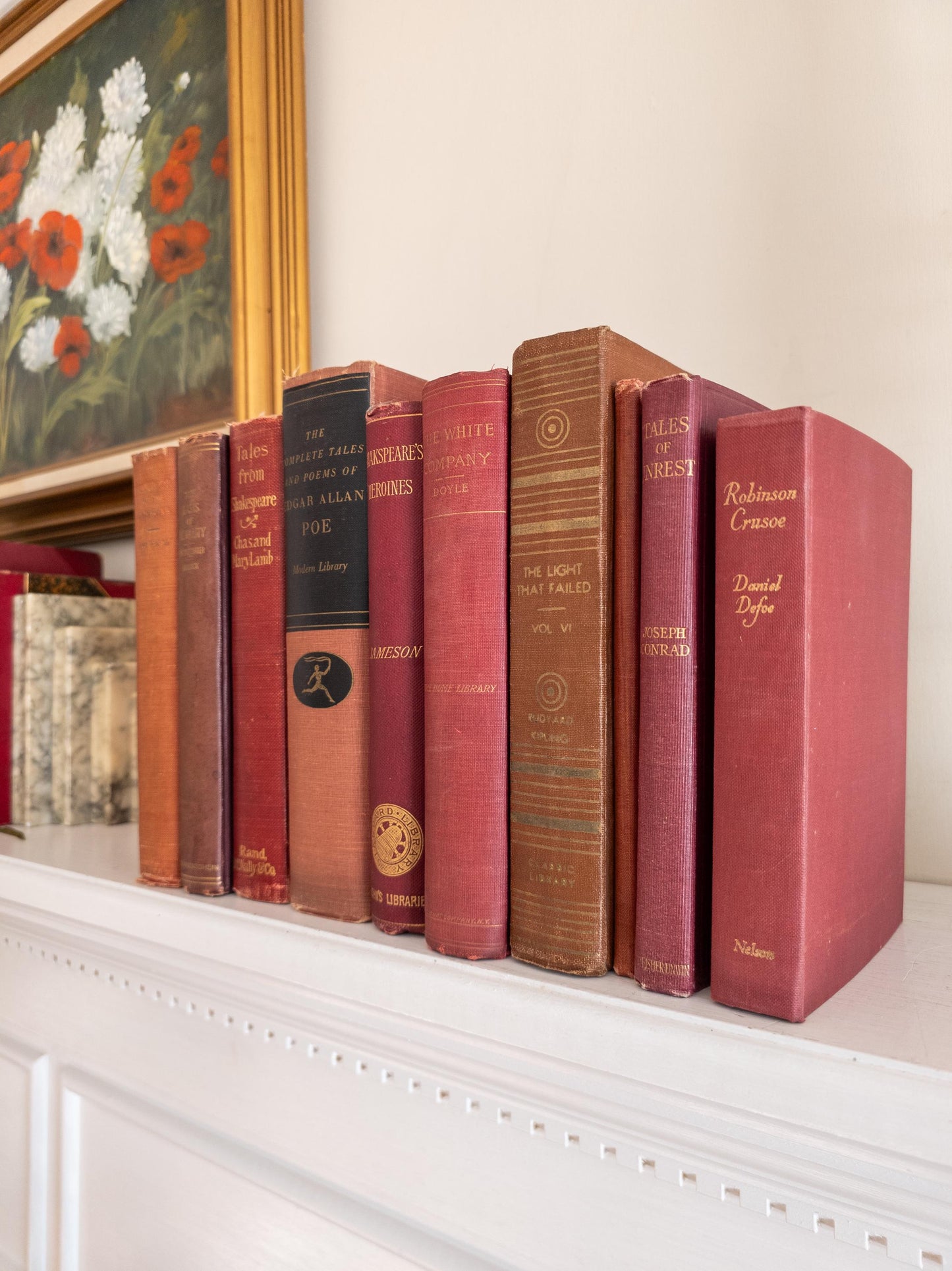 Vintage faded & worn hardcover books (Set of 10)- Light red