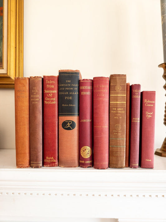 Vintage faded & worn hardcover books (Set of 10)- Light red