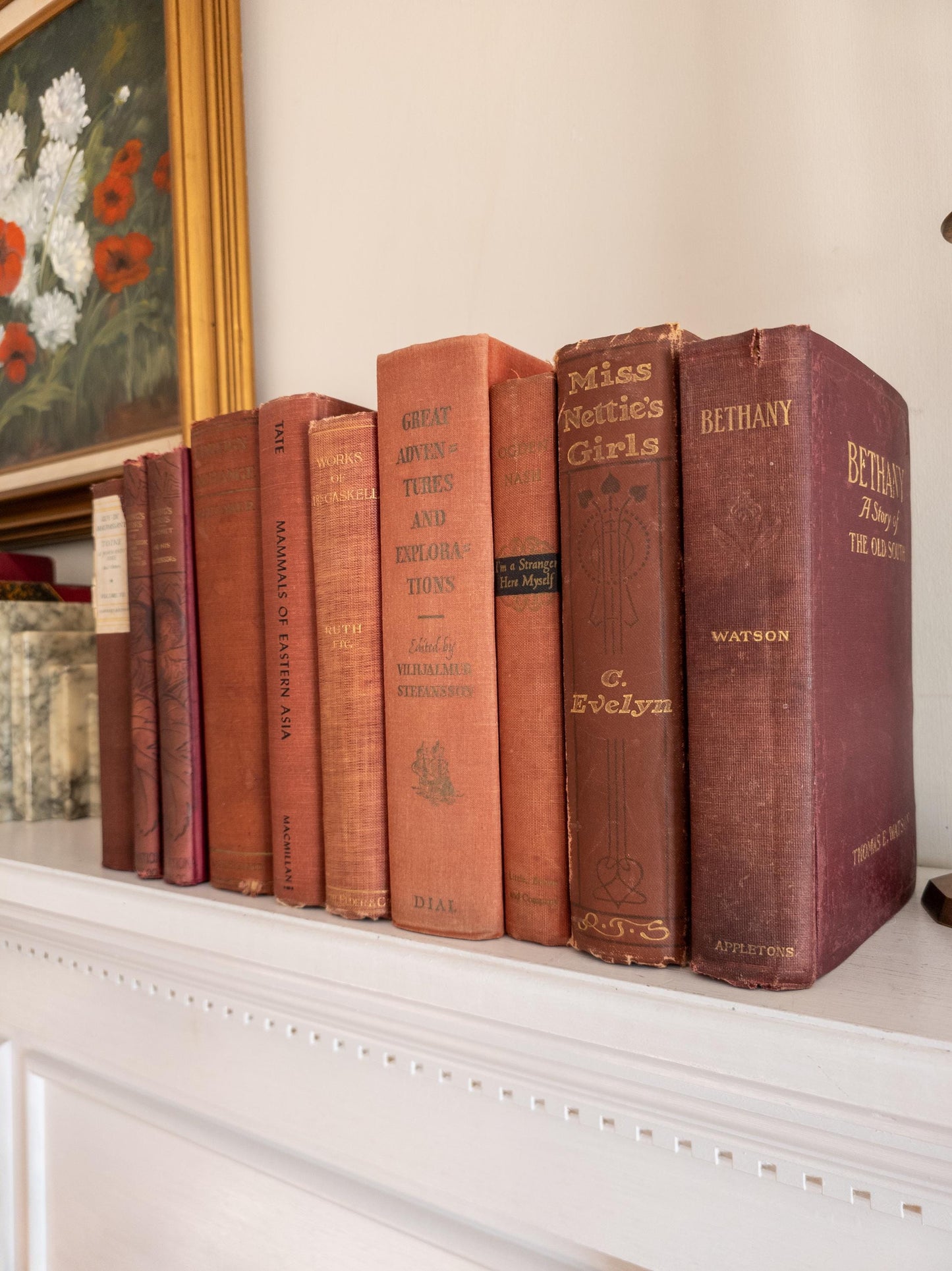 Vintage faded & worn hardcover books (Set of 10)- Light red