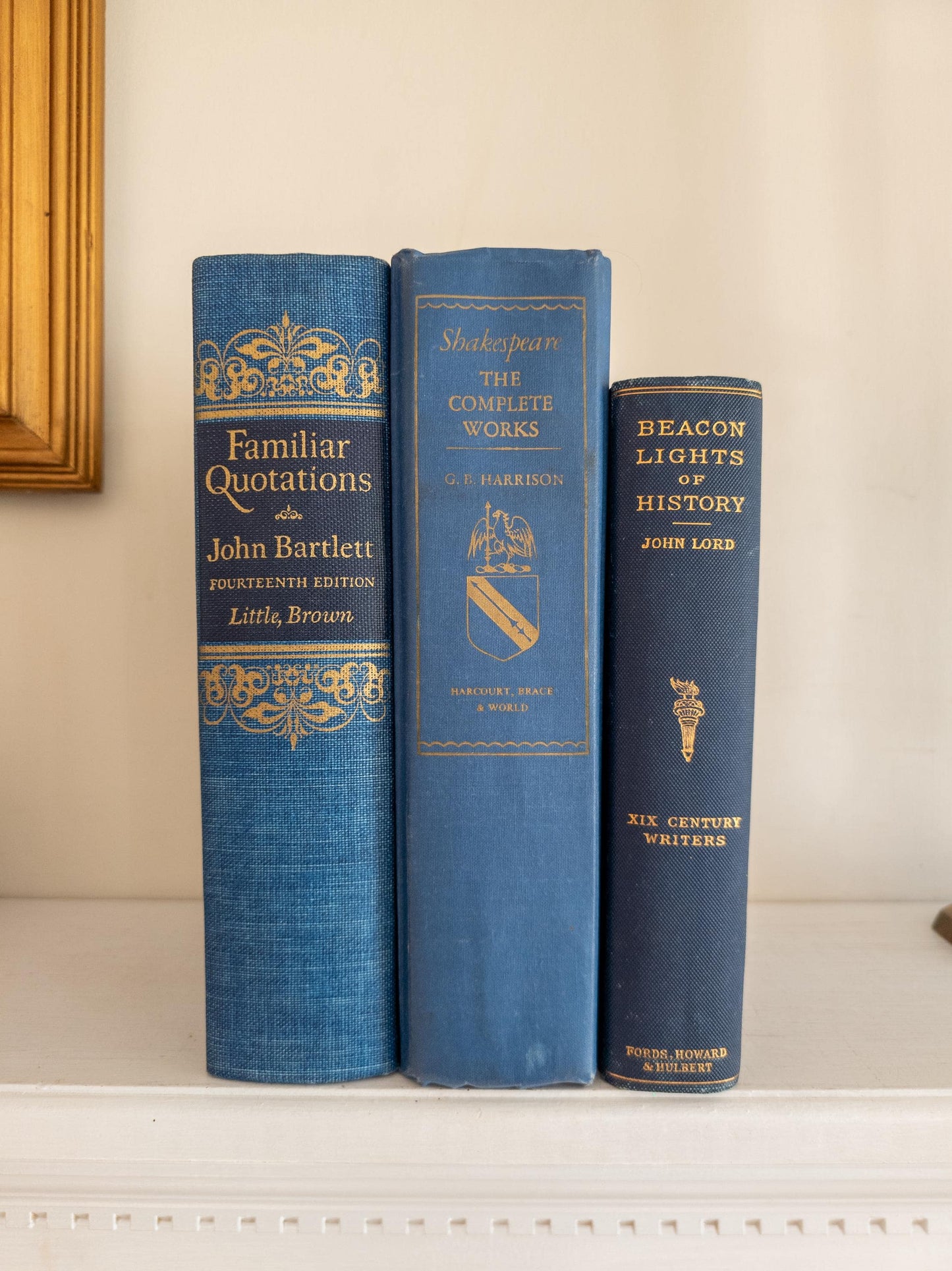 Blue vintage book stack - set of 3