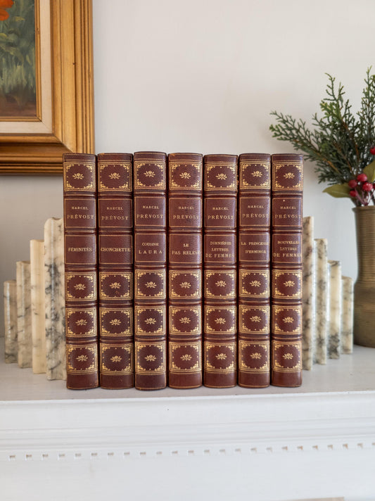 Marcel Prevost Novels - antique leatherbound books