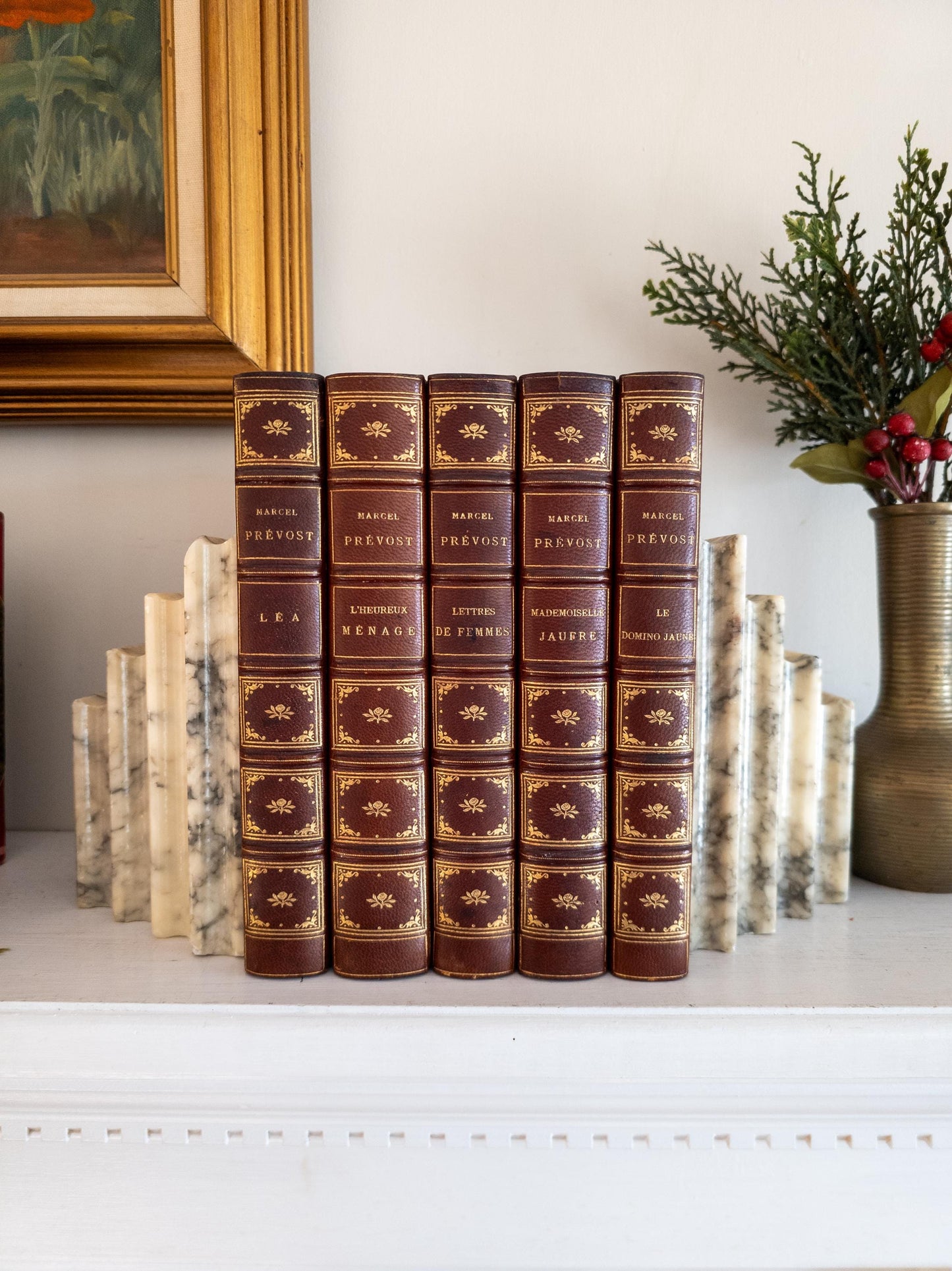 Marcel Prevost Novels - antique leatherbound books