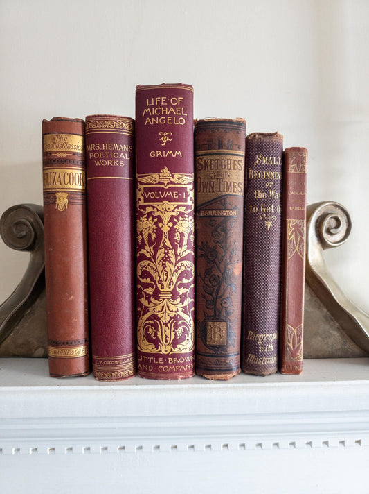 Red and gold antique books (Set of 6)