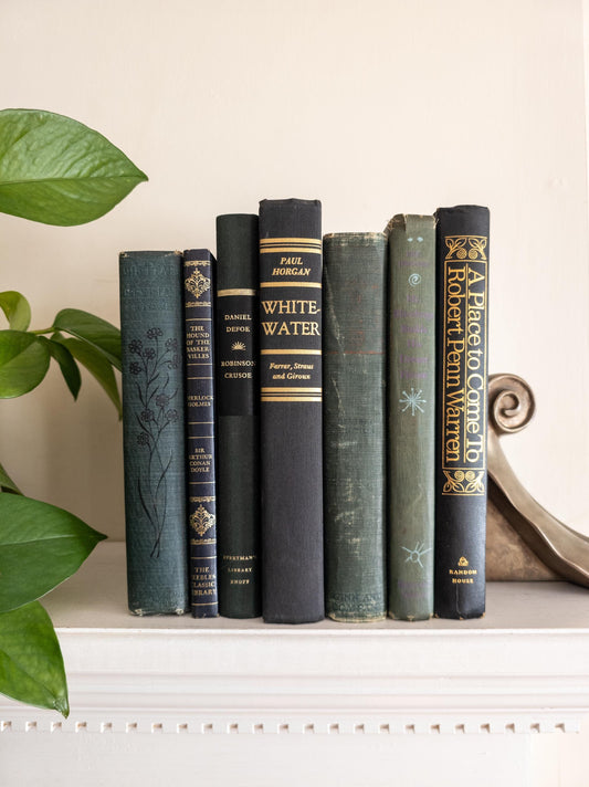 Green and black antique books (Set of 7) | Vintage Home Decor