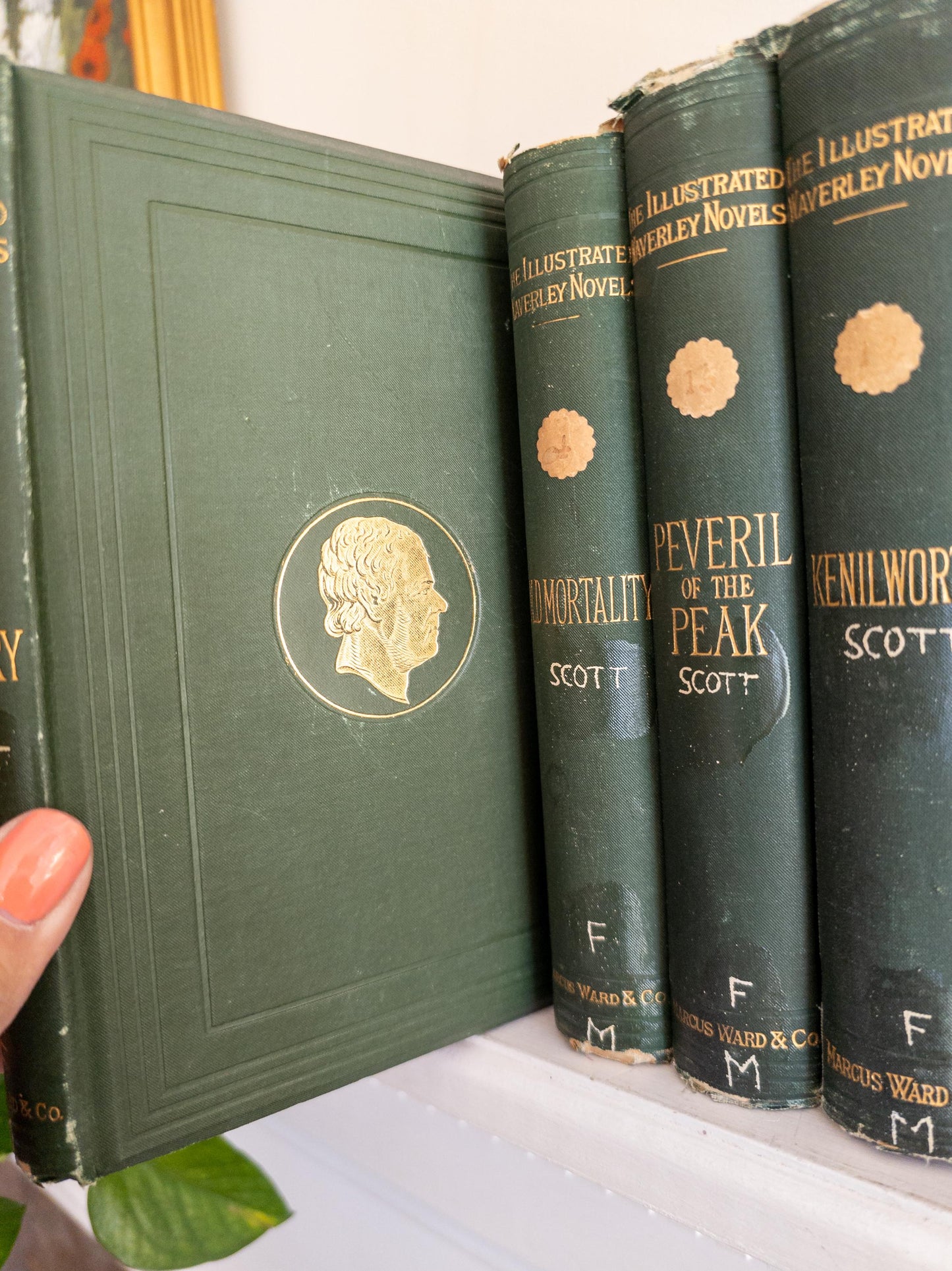 Sir Walter Scott Waverly Novels | green and gold antique books