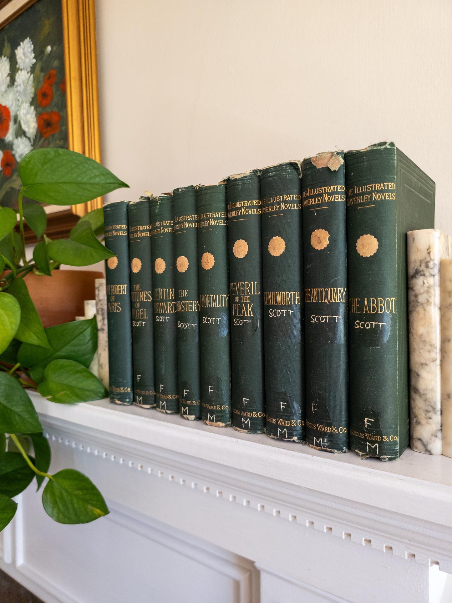 Sir Walter Scott Waverly Novels | green and gold antique books