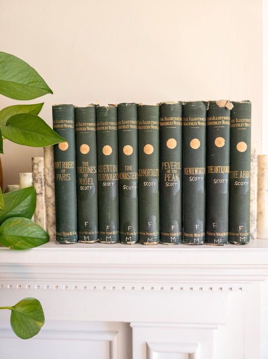 Sir Walter Scott Waverly Novels | green and gold antique books
